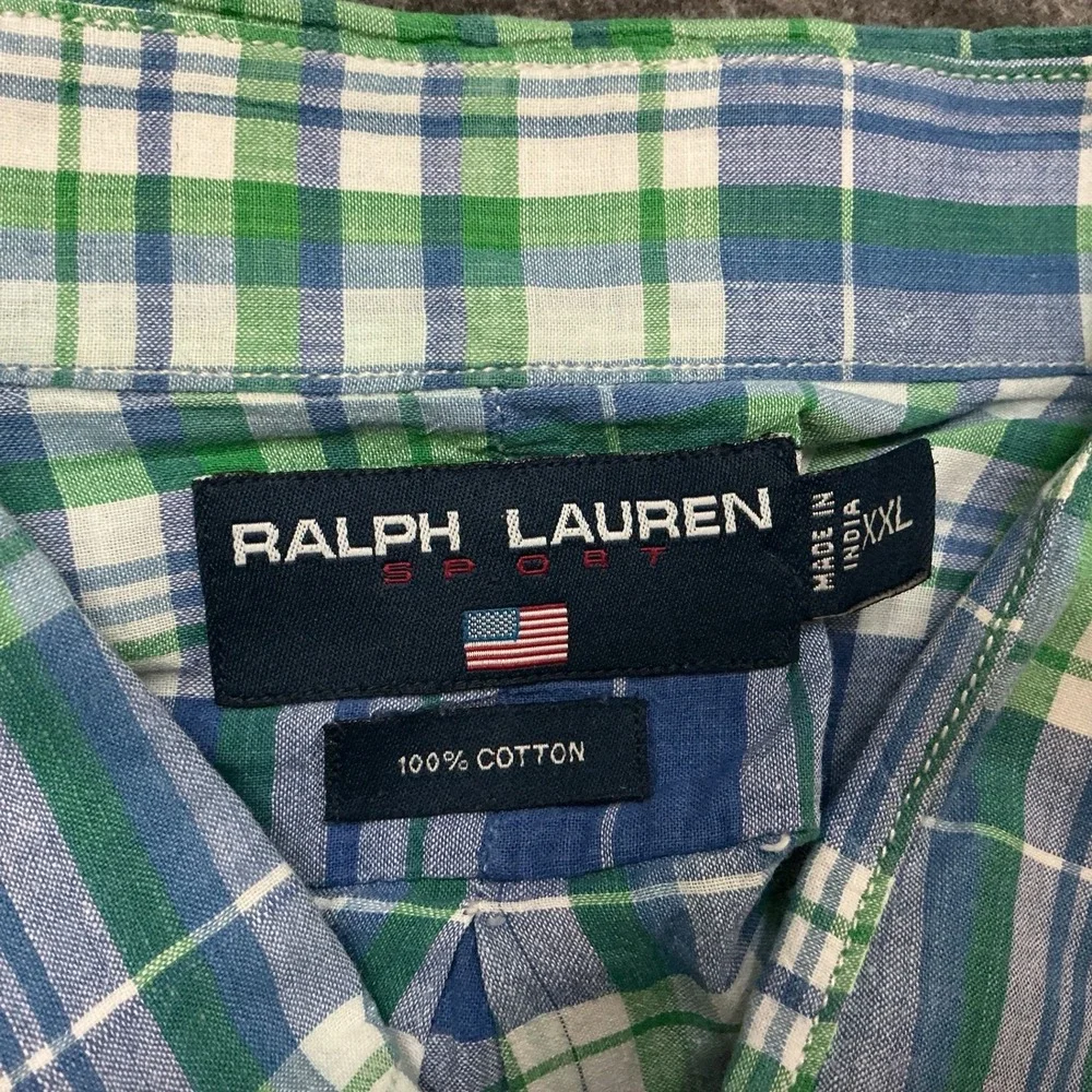 Polo Ralph Lauren Plaid Button Down Shirt Mens Large Blue Green Classic Preppy